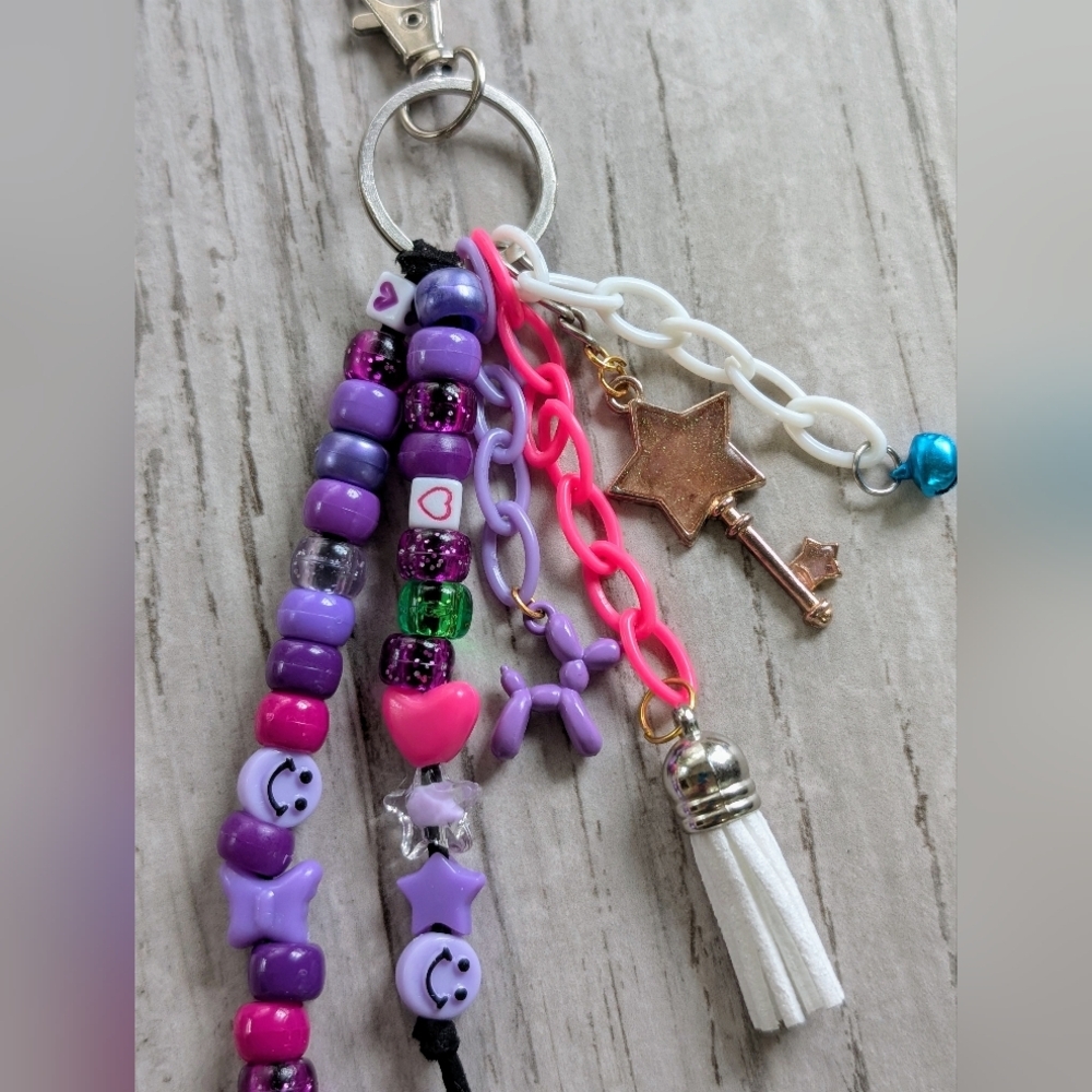 Colorful Beaded Keychain/Bag Charm with Fun Charms - Picture 2 of 5